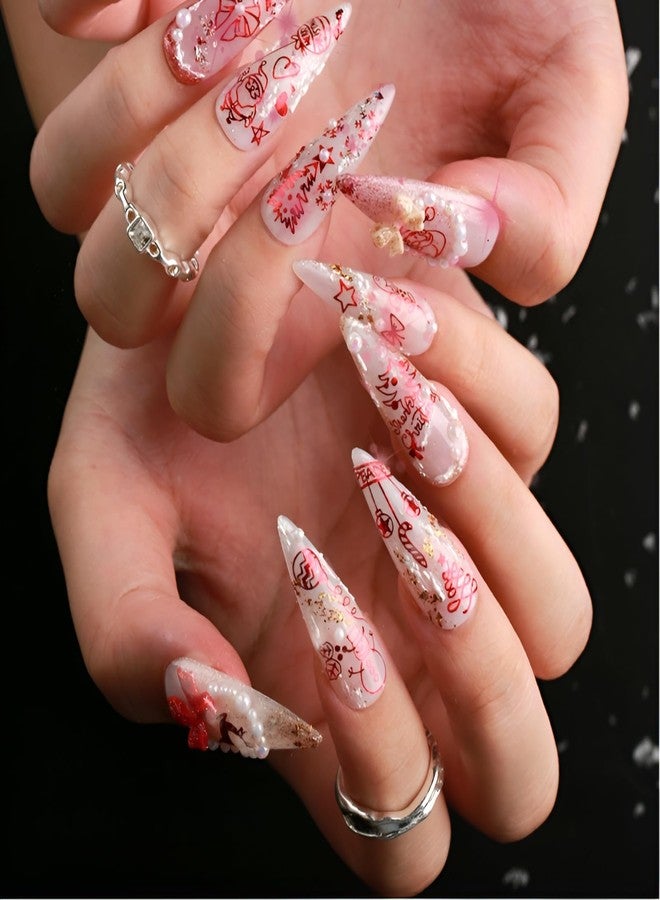 SPLOCUDU 9 Sheets Christmas Nail Art Stickers Decals Red Santa Claus Nail Decals 3D Self-Adhesive Pegatinas Uñas Elk Christmas Tree and Snowflake Nail Stickers Acrylic Nails DIY Design Nail Supplies for Women - Image 2
